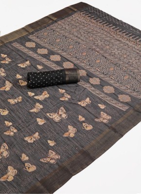 Vichitra Printed Bollywood Cotton Blend Saree(Black)