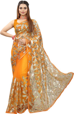 YASHVI Embroidered Bollywood Net Saree(Yellow)