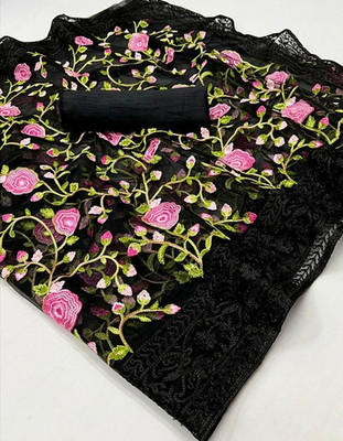 SATVASHIV Embroidered Bollywood Net Saree(Black)