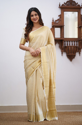 Divastri Woven Banarasi Silk Blend Saree(Beige)