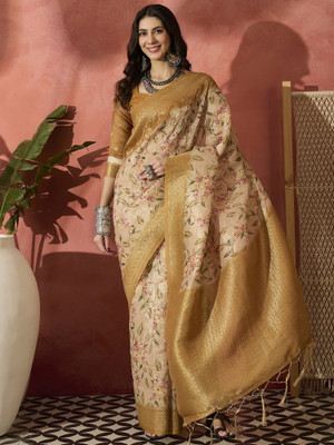 Sangria Woven Saree with Attached Blouse Cotton Blend Saree(Yellow)