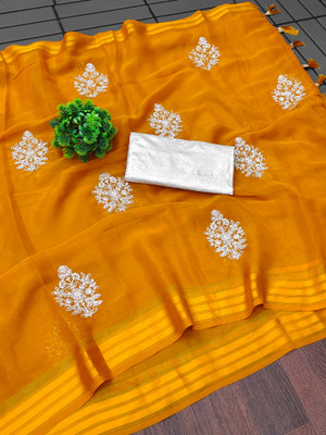 Bansidhar Fabrics Embroidered Bollywood Georgette Saree(Mustard)