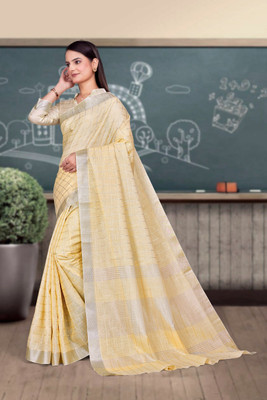 Feminista Self Design, Woven Daily Wear Cotton Silk Saree(Yellow)