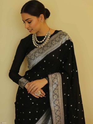 Fiesta Woven Kanjivaram Cotton Silk Saree(Black)