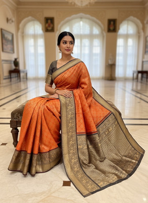 Sariya Embellished, Woven Kanjivaram Pure Silk, Art Silk Saree(Orange)
