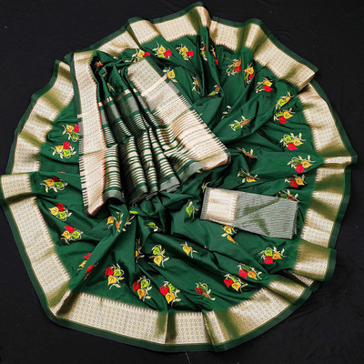 Divastri Embroidered Bollywood Jacquard, Cotton Silk Saree(Dark Green)