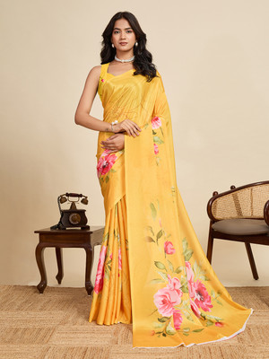 Nayanthara Trends Printed Bollywood Chiffon Saree(Yellow)