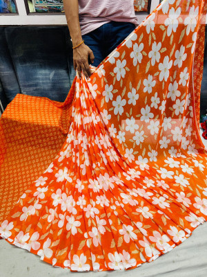 RHEY Printed Bollywood Georgette Saree(Orange)