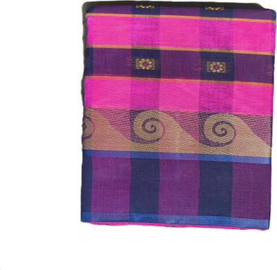 Charvi Color Block Tant Pure Cotton Saree(Purple, Pink)