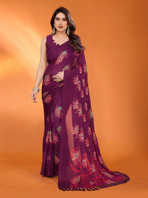RAJESHWAR FASHION Floral Print Bollywood Pure Silk Saree(Purple)