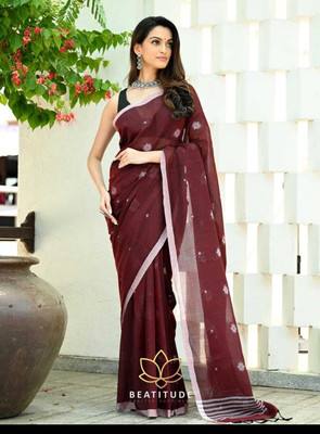Bhadra Shopping Store Woven Handloom Handloom Pure Cotton Saree(Maroon)
