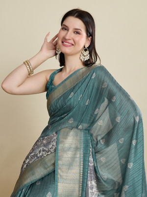 SUDIPTA Printed Kalamkari Cotton Silk Saree(Green)