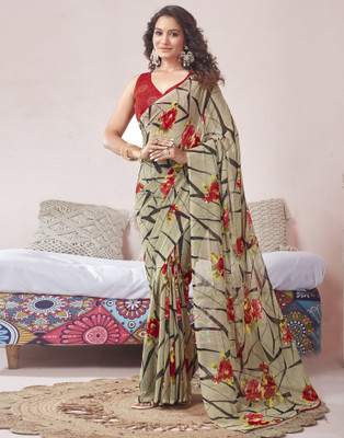 Samah Printed Bollywood Chiffon, Georgette Saree(Grey, Multicolor)