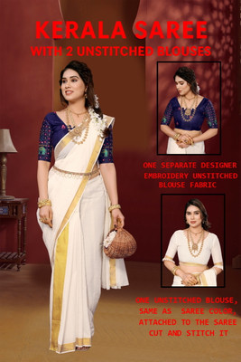 GUGALIYA FASHION Solid/Plain Kasavu Pure Cotton Saree(Multicolor)