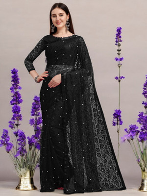 Nexafashion Self Design Bollywood Net Saree(Black)
