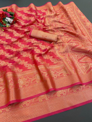 RUNAYA NX Printed Banarasi Organza Saree(Multicolor)
