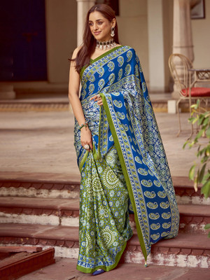 Sareemall Printed Daily Wear Crepe Saree(Light Green)