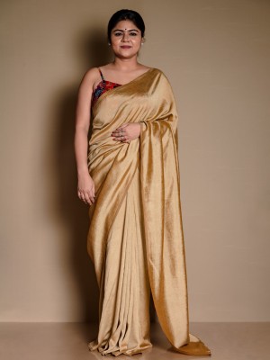 GUNGUN Solid/Plain Bollywood Chiffon Saree(Beige)