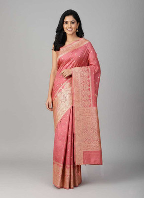 HOUSEOFDREAM Woven, Self Design, Solid/Plain, Embellished Banarasi Satin Saree(Pink)