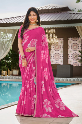 Laxmipati sarees Floral Print Bollywood Chiffon Saree(Pink)