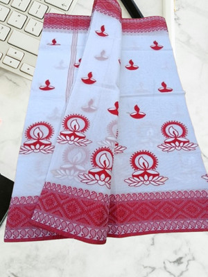 Happy Creation Woven Jamdani Cotton Blend Saree(Multicolor)
