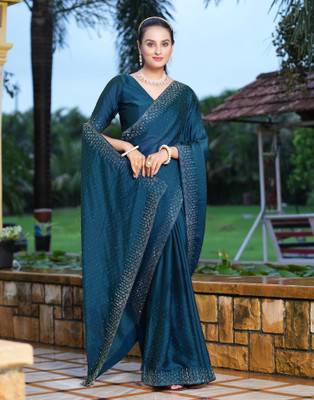 Divastri Dyed, Embellished Bollywood Georgette Saree(Dark Blue)