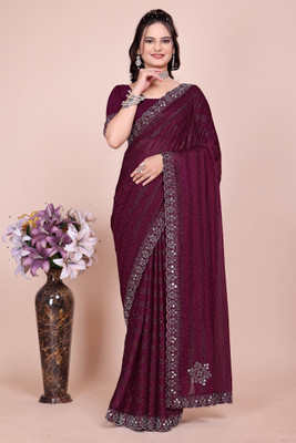 DEV SHREE SILK Embellished Bollywood Chiffon Saree(Maroon)