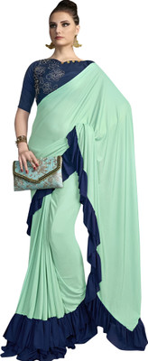 Attiris Solid/Plain Bollywood Lycra Blend Saree(Blue)