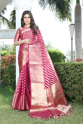 DHRUVIL TEXTILES Self Design Banarasi Organza, Cotton Silk Saree(Multicolor)