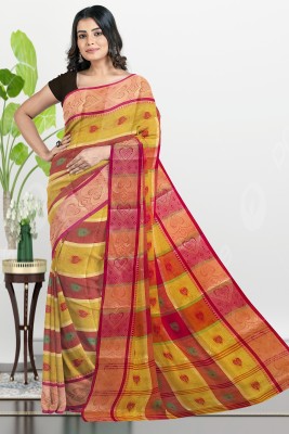 PRANATI ENTERPRISE Woven Handloom Pure Cotton Saree(Red, Yellow)