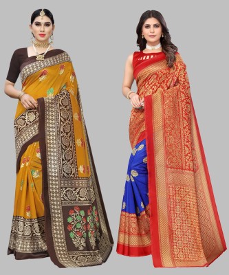 YASHIKA Self Design, Digital Print, Printed Mysore Art Silk Saree(Pack of 2, Mustard, Light Blue)