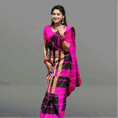 Prithvi Animal Print Handloom Pure Cotton Saree(Black)
