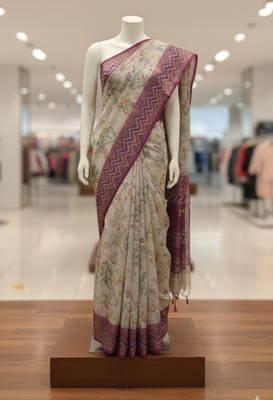 Auraaboutique Self Design Tant Pure Cotton Saree(Cream, Purple)