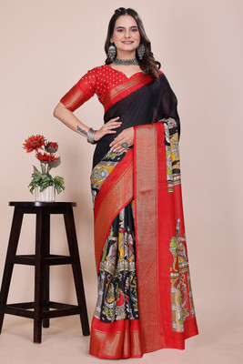 Aangan Silk Printed Daily Wear Cotton Silk Saree(Multicolor)