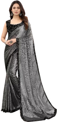 VILUCHI Embellished Bollywood Lycra Blend Saree(Grey)