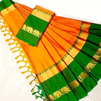 Mortal Textile Woven Handloom Cotton Silk Saree(Yellow)