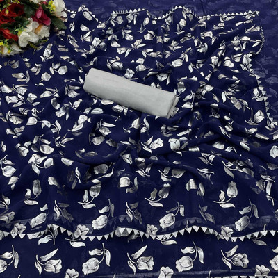 Vikash fab Floral Print Bollywood Georgette Saree(Dark Blue)