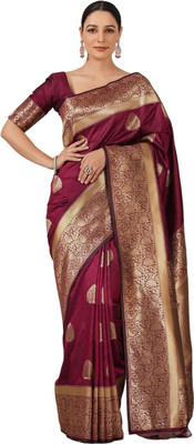 Tasrika Self Design Banarasi Silk Blend Saree(Magenta, Gold)