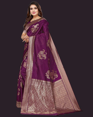 SWAMI STUDIO Self Design Banarasi Chanderi Saree(Purple)