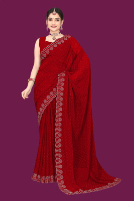 Shiv Febric Embellished Chanderi Art Silk, Dupion Silk Saree(Red)