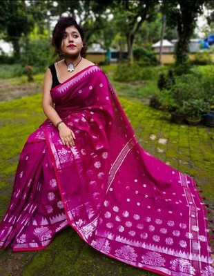 SMRITI HANDLOOM Woven Handloom Cotton Silk Saree(Pink)