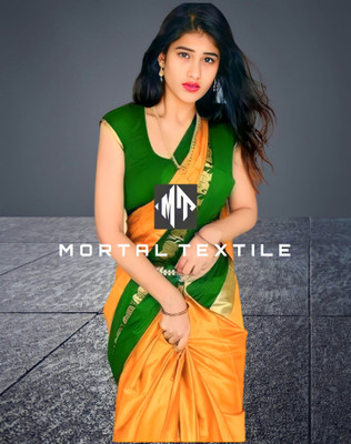 Mortal Textile Printed Handloom Cotton Silk Saree(Red)