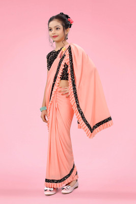 VRAJTEX FAB Embellished Bollywood Lycra Blend Saree(Orange)