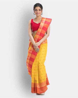 Pal Handloom Self Design Tant Pure Cotton Saree(Yellow)