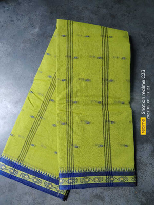 Parbati fashion Checkered Tant Pure Cotton Saree(Light Green)