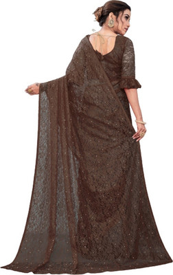 NORAFLEX Self Design Bollywood Net Saree(Brown)