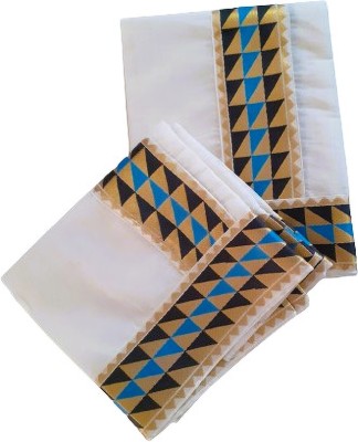 Creative weaves Printed Kasavu Pure Cotton Saree(Light Blue, Gold, Black)