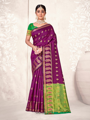 ANOUK Woven Chanderi Art Silk Saree(Purple)