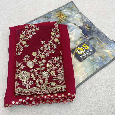 K 5 FASHION Embroidered Bollywood Tissue Saree(Pink)