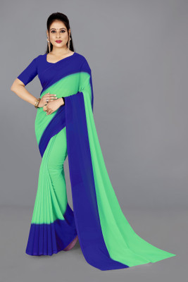Anand Sarees Solid/Plain Daily Wear Georgette Saree(Light Blue, Blue)